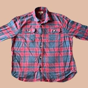 Men's Red and Blue Plaid Button-Up Shirt